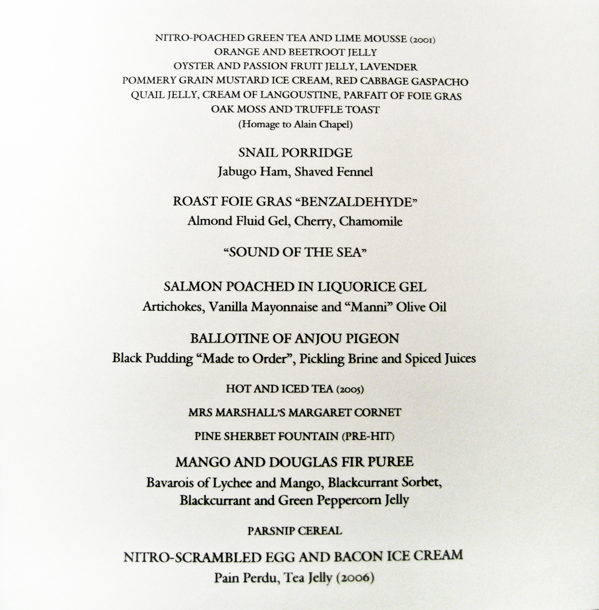 Fat Duck Menu